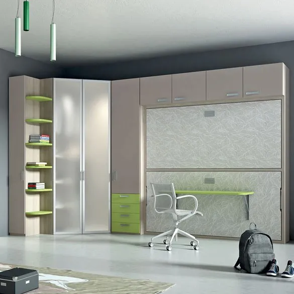 Cabina armadio angolare con letto a scomparsa verde