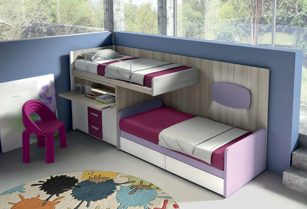 Letti a castello viola con scrivania