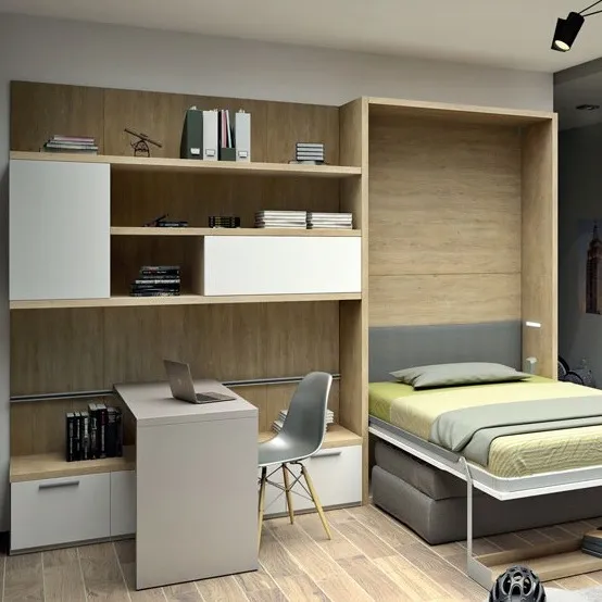 Letto a scomparsa legno con libreria e desk