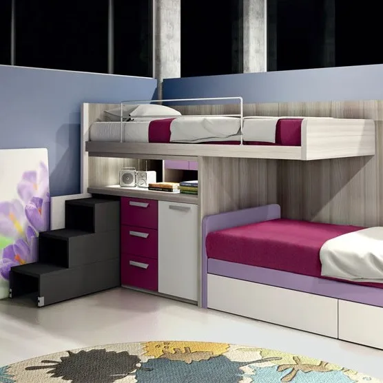 Letto a ponte con scaletta contenitore nera