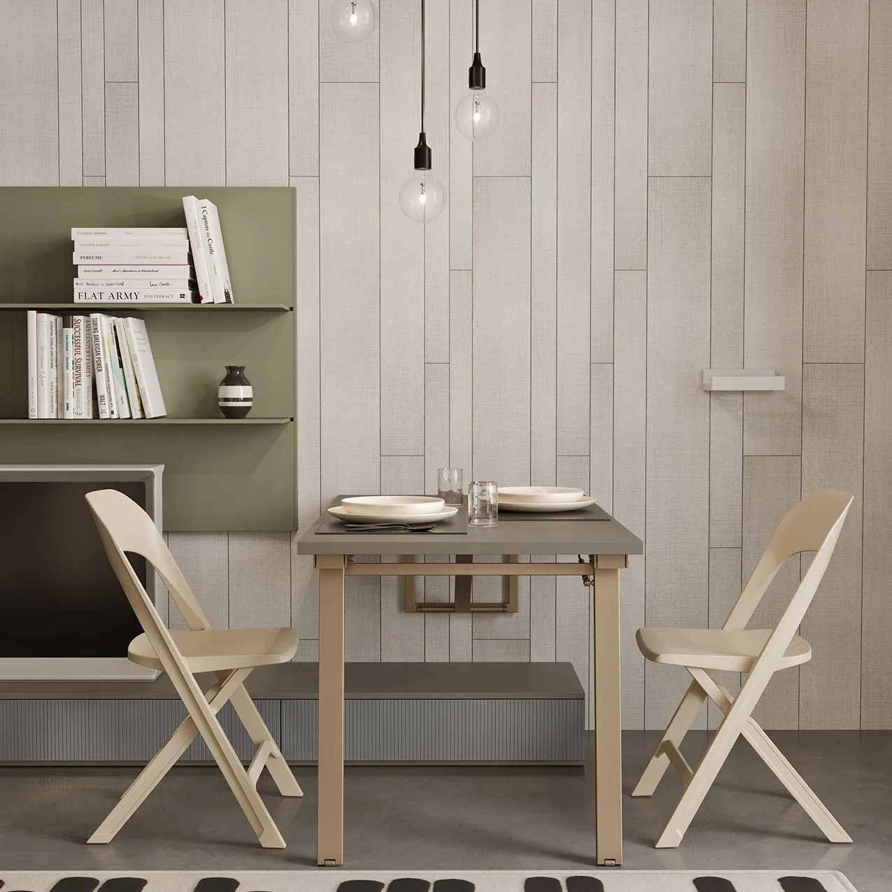 Tavolo pranzo con sedie pieghevoli beige